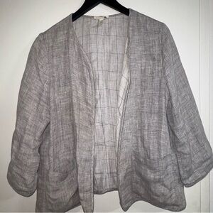 Eileen Fisher gray Open Front Linen Jacket Size M
